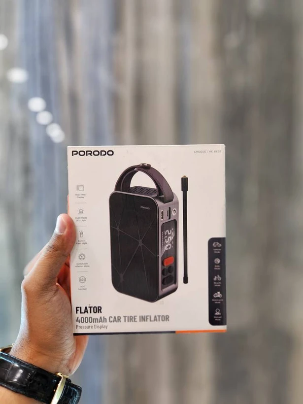 🚗 پمپ باد شارژی پرودو مدل Flator 4000mAh | کارکرد ۳۰ دقیقه، شارژ ۲.۵ ساعت